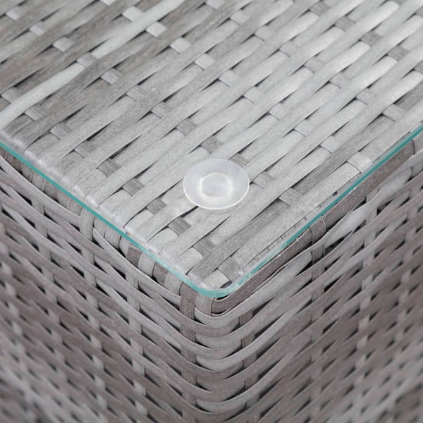 Grauer Beistelltisch Niko (3er Set Glasplatte Polyrattan)
