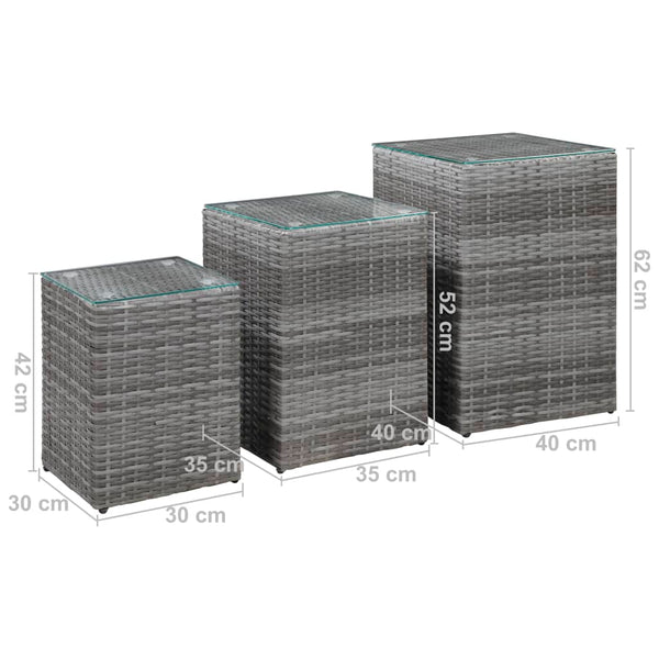 Grauer Beistelltisch Niko (3er Set Glasplatte Polyrattan)