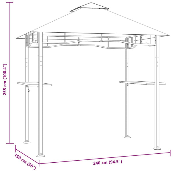 Anthrazitfarbene Grillpavillon Kusztos 240x150x255cm (Stahl)