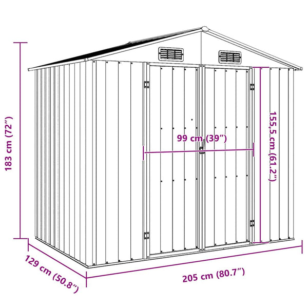 Gartenhaus Jahir 205x129x183cm, grau (verzinkter Stahl)