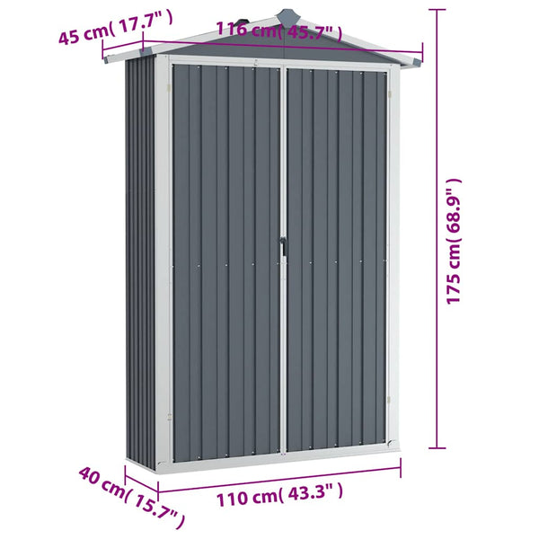 Grauer Gartenschuppen Melony 116x45x175cm (verzinkter Stahl)