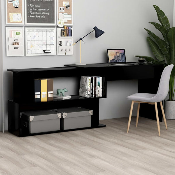 Eckschreibtisch Helviga 200x50x76cm, schwarz (Holz)