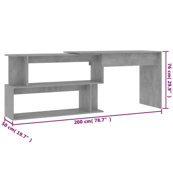 Betongrauer Eckschreibtisch Helviga 200x50x76cm (Holz)