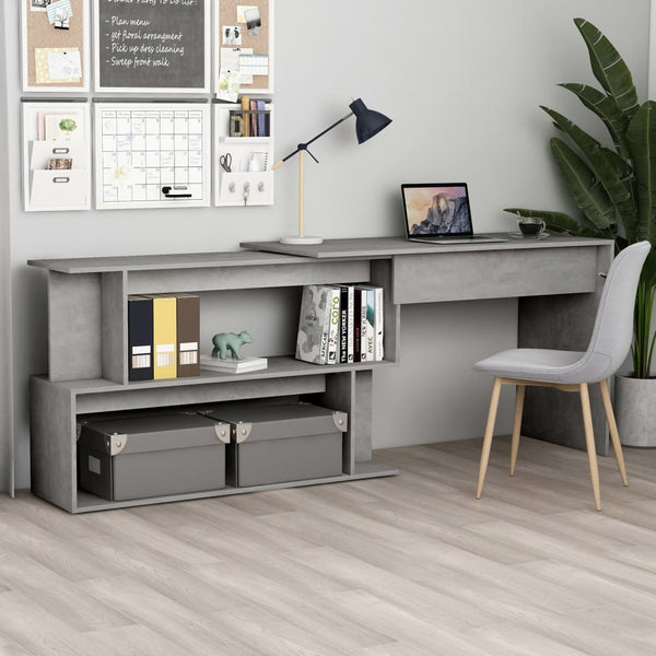 Betongrauer Eckschreibtisch Helviga 200x50x76cm (Holz)