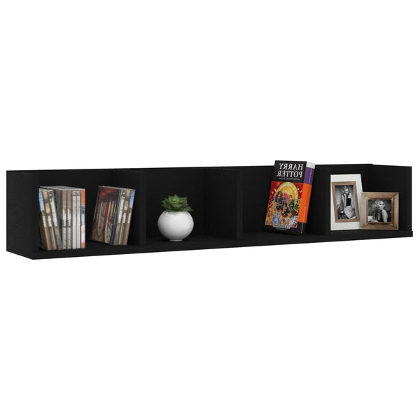 Schwarzes CD-Wandregal Mariene 100x18x18cm (Holz)
