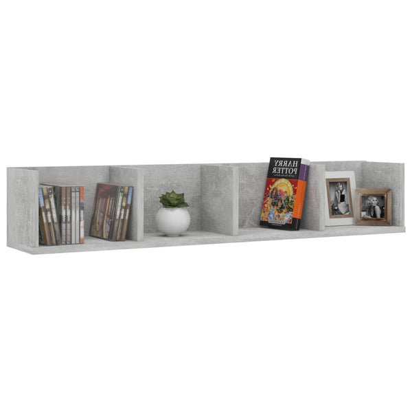 Betongraues CD-Wandregal Mariene 100x18x18cm (Holz)