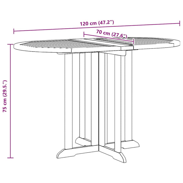 Zusammenklappbarer Garten-Schmetterlingstisch Dov 120x70x75cm (Teak)