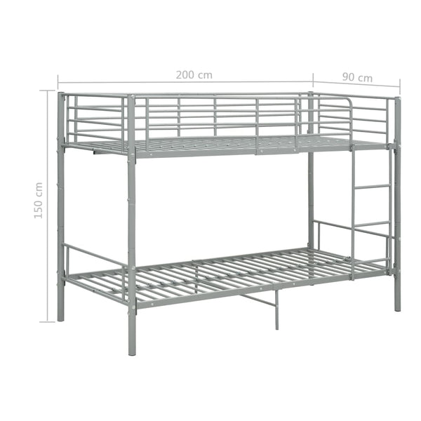 Harmaa kerrossänky Bradley 90x200cm (metalli)