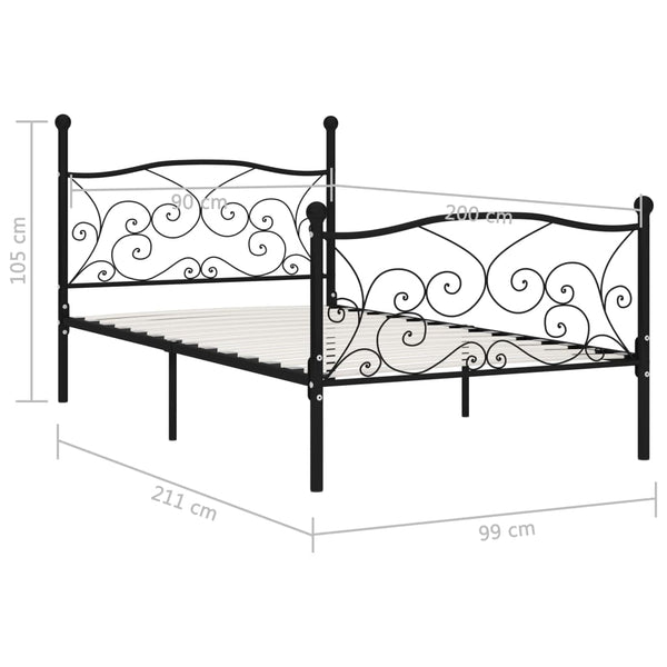 Schwarzes Bettgestell mit Lattenrost Haase 90x200cm