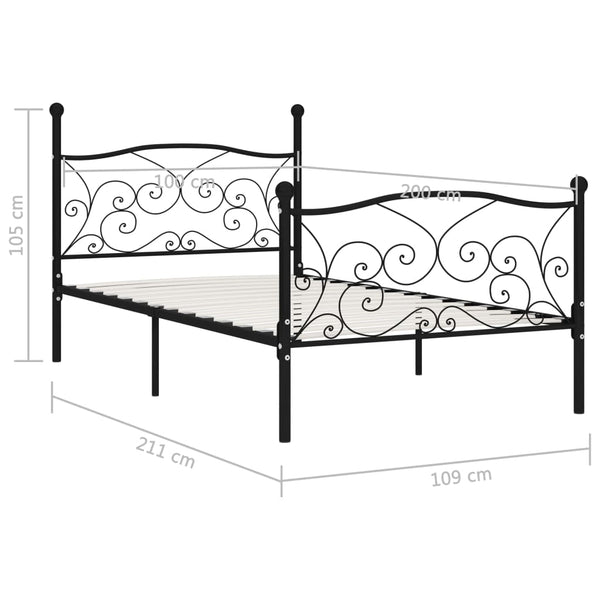 Schwarzes Bettgestell mit Lattenrost Haase 100x200cm (Metall)