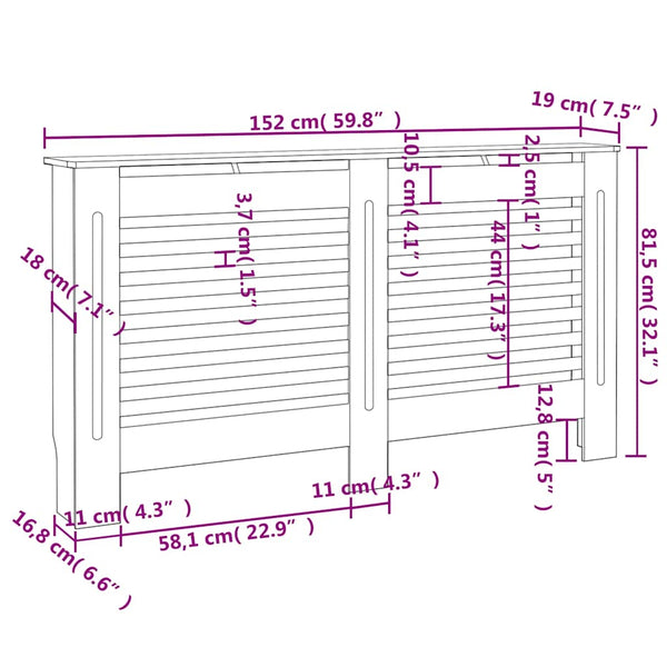 Antrasiitti lämpöpatterin suoja Oroian 152x19x81,5cm (mdf)