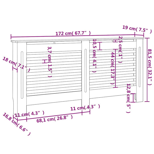 Anthrazit Heizkörperverkleidung Oroian 172x19x81,5cm (MDF)