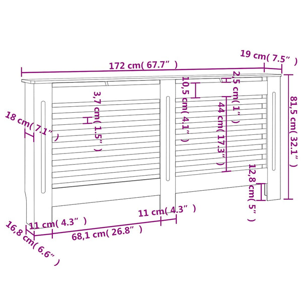 Schwarze Heizkörperabdeckung Oroian 172x19x81,5cm (MDF)