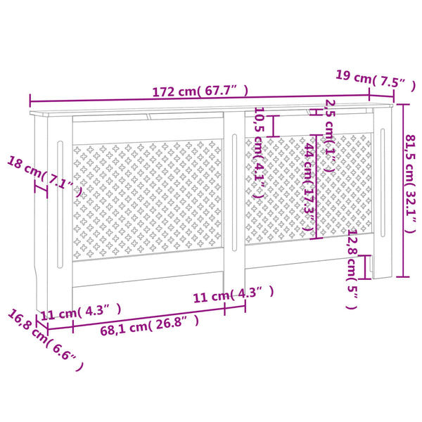 Musta lämpöpatterin suoja Constantuin 172x19x81,5cm (mdf)