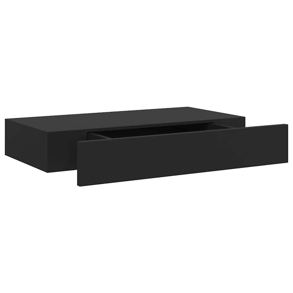 Schwarzes schwebendes Wandregal mit Schublade Eustrela 48x25x8cm