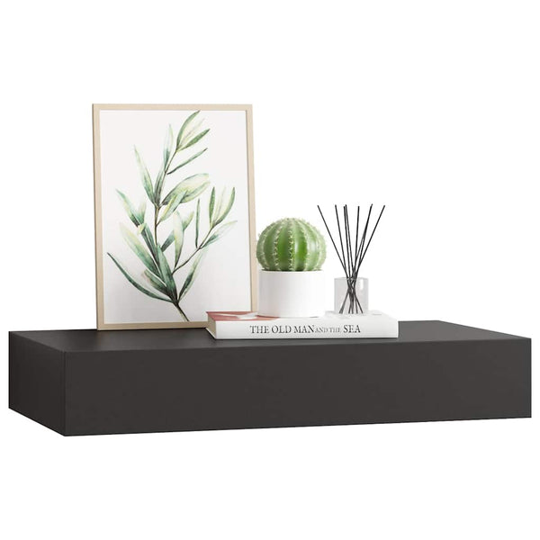 Schwarzes schwebendes Wandregal mit Schublade Eustrela 48x25x8cm