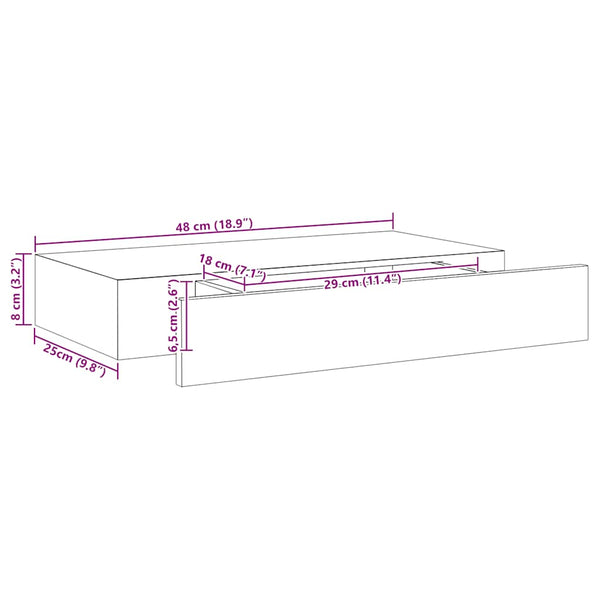 Schwarzes schwebendes Wandregal mit Schublade Eustrela 48x25x8cm