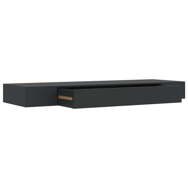 Schwebendes schwarzes Wandregal mit Schublade Eustrela 80x25x8cm