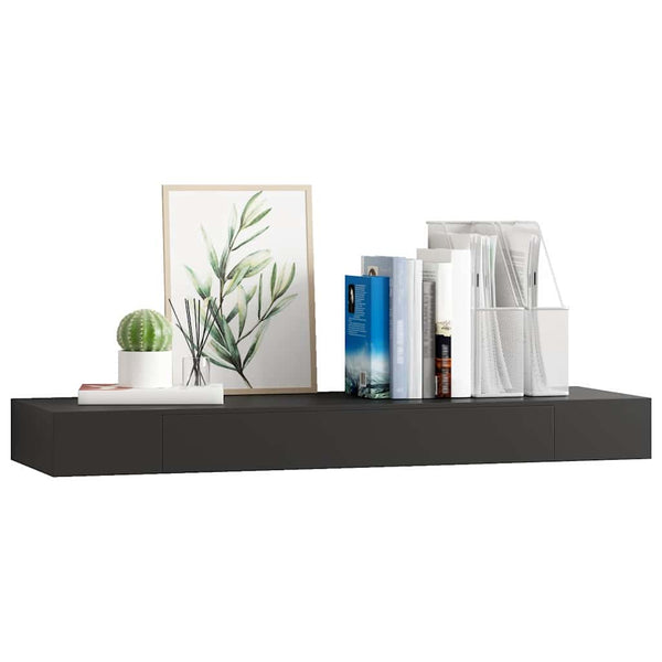 Schwebendes schwarzes Wandregal mit Schublade Eustrela 80x25x8cm