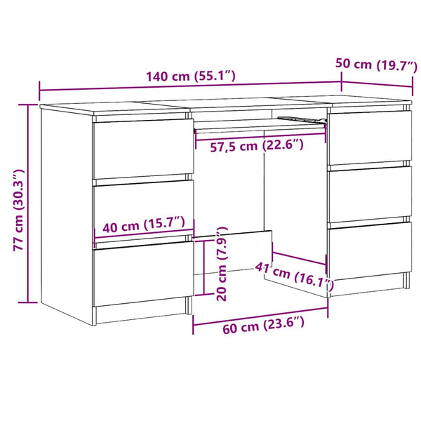 Schreibtisch Angelus 140x50x77cm betongrau (Holz)