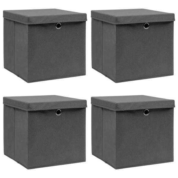 Graue Aufbewahrungsboxen mit Deckel Patesan 32x32x32cm (4er-Set Stoff)
