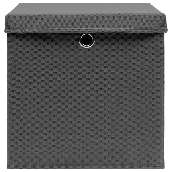 Graue Aufbewahrungsboxen mit Deckel Patesan 32x32x32cm (4er-Set Stoff)