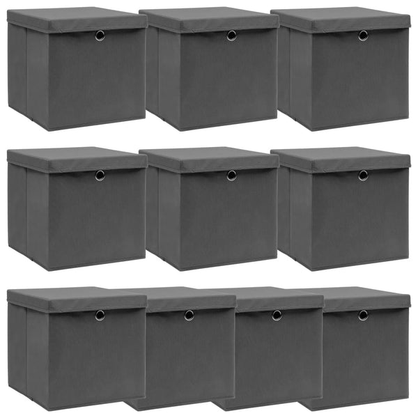 Graue Aufbewahrungsboxen mit Deckel Patesan 32x32x32cm (10 Stück Stoff)