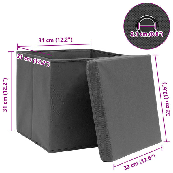 Graue Aufbewahrungsboxen mit Deckel Patesan 32x32x32cm (10 Stück Stoff)