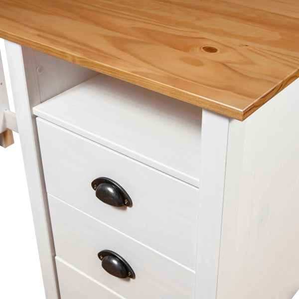 Massiver Kiefernschreibtisch, 120x50x74cm, Georgine, 3 Schubladen