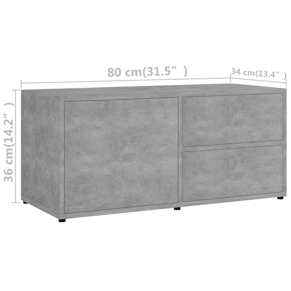 TV-Tisch Glorian, Betongrau 80x34x36cm (Holz)