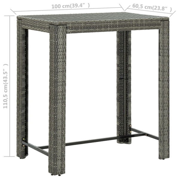 Grauer Garten-Bartisch Elizebeth 100x60,5x110,5cm (Polyrattan)