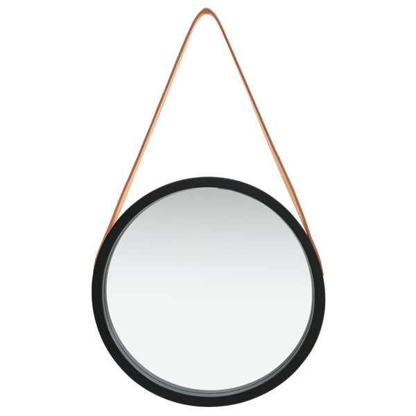 Schwarzer Wandspiegel mit Gurt Fevrodst 40cm