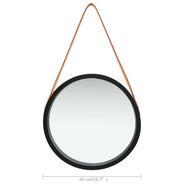Schwarzer Wandspiegel mit Gurt Fevrodst 40cm