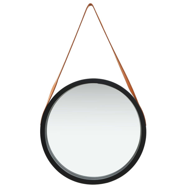 Schwarzer Wandspiegel mit Riemen Fevrodst 50cm
