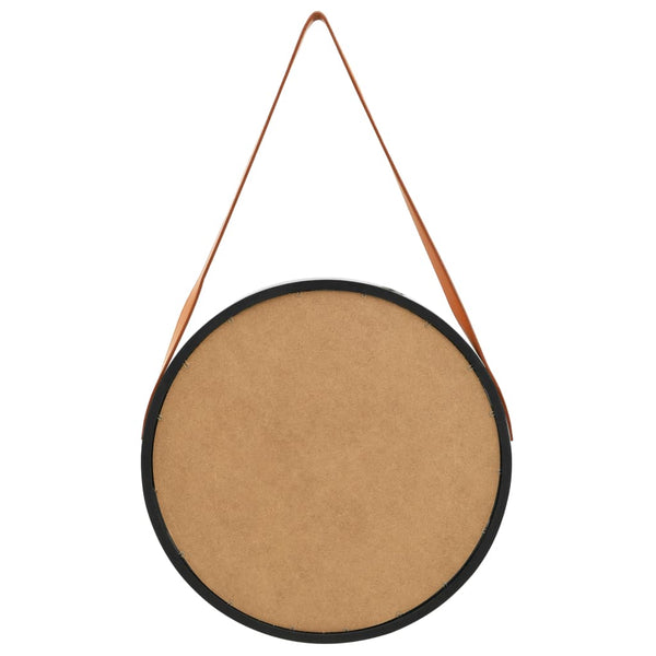 Schwarzer Wandspiegel mit Riemen Fevrodst 50cm
