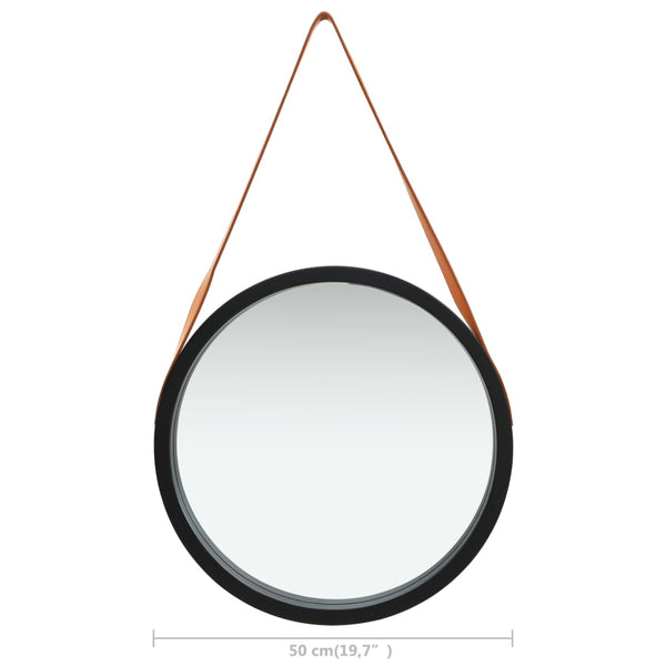 Schwarzer Wandspiegel mit Riemen Fevrodst 50cm