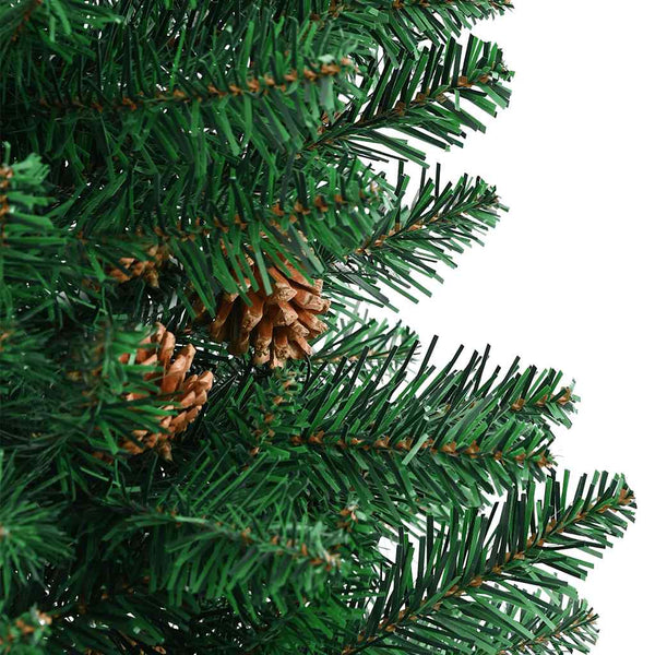 Grüner schmaler Weihnachtsbaum mit echtem Holz und Zapfen Aeluta 180cm (PVC)