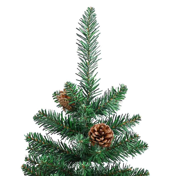 Grüner schlanker Weihnachtsbaum mit Echtholz und Zapfen Aeluta 210 cm (PVC)