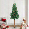 Grüner schlanker Weihnachtsbaum mit Echtholz und Zapfen Aeluta 210 cm (PVC)