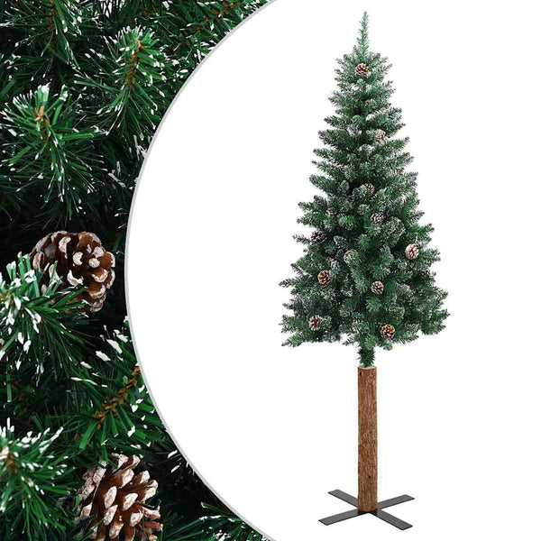 Grüner schmaler Weihnachtsbaum mit echtem Holz und Schnee Aeluta 210cm