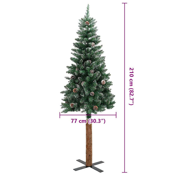Grüner schmaler Weihnachtsbaum mit echtem Holz und Schnee Aeluta 210cm