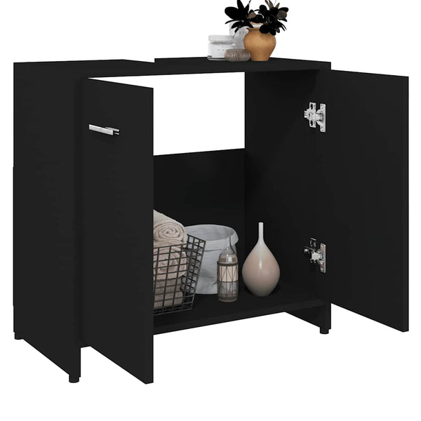 Schwarzer Badezimmerschrank Ghiursel 60x33x61cm (Holz)