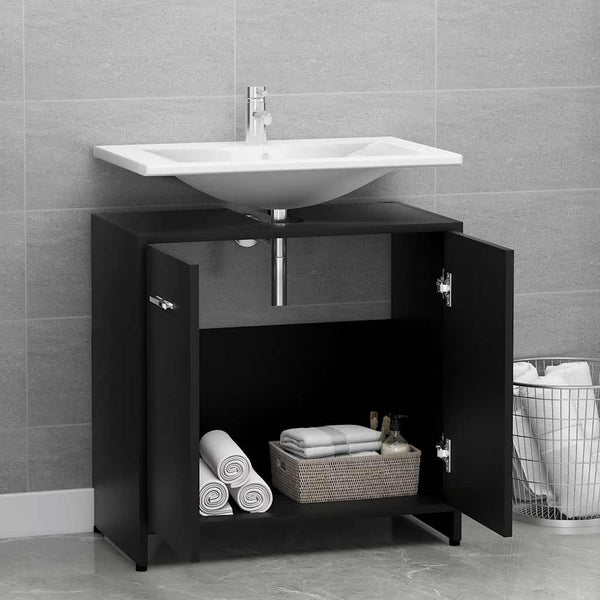 Schwarzer Badezimmerschrank Ghiursel 60x33x61cm (Holz)