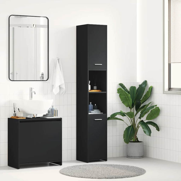 Oprea Badezimmerschrank, schwarz, Holz, 30x30x183,5cm