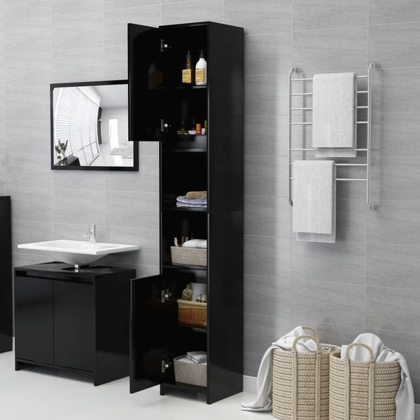 Badezimmerschrank Oprea schwarz 30x30x183,5cm (Holz)