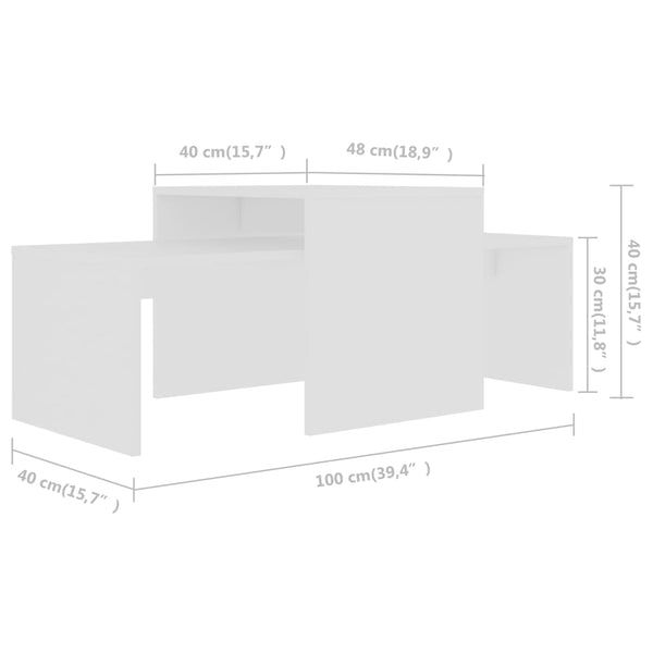 Weißes Couchtisch-Set Geralyn 100x48x40cm (Spanplatte)