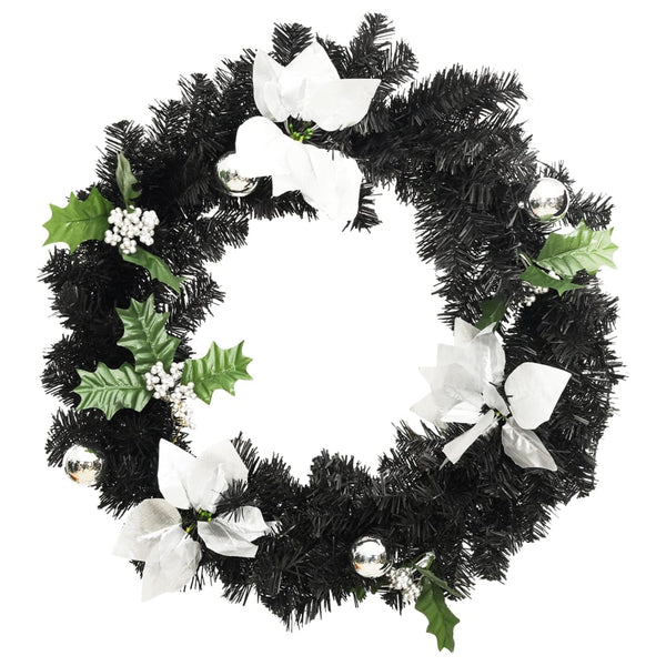 Schwarzer Weihnachtskranz mit LED-Lichtern Esofina 60cm (PVC)