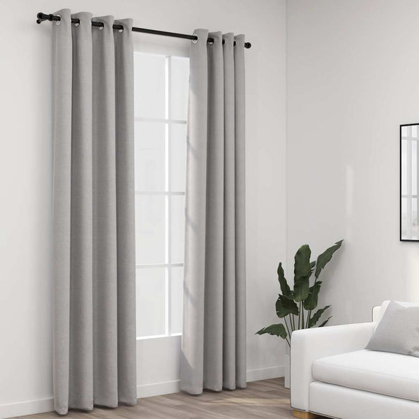 Harmaa pellavamaiset pimennysverhot renkailla Eufrosin 140x225cm (2 kpl)
