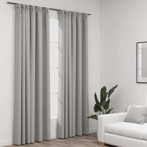 Graue, leinenähnliche Verdunklungsvorhänge mit Haken Csato 140x225cm (2 Stück)