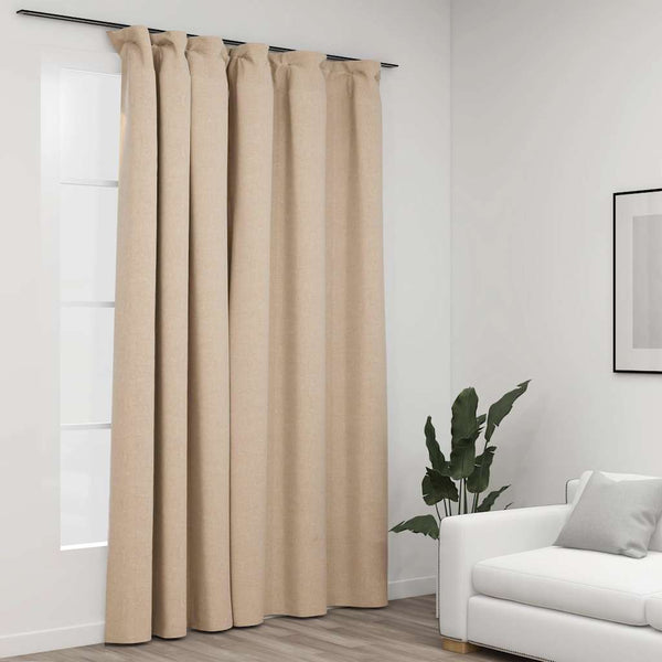 Beigefarbener, leinenähnlicher Verdunklungsvorhang Ceaus 290x245cm (mit Haken)